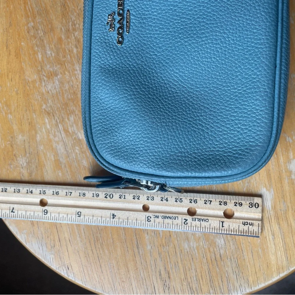 Coach Slate Blue Pebbled Leather Double Zip Crossbody with Silver Hardware - Picture 11 of 14